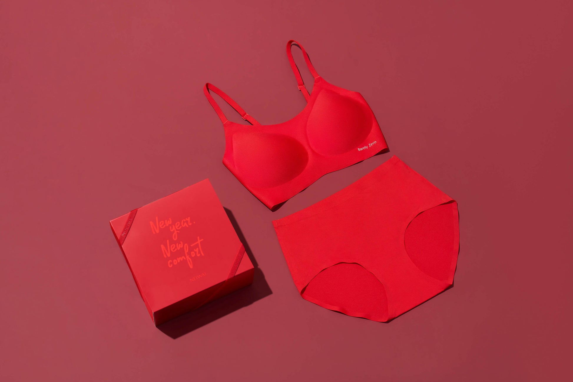 red gift box, red bra and brief