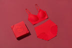 a red bra, a red brief  and a red gift box