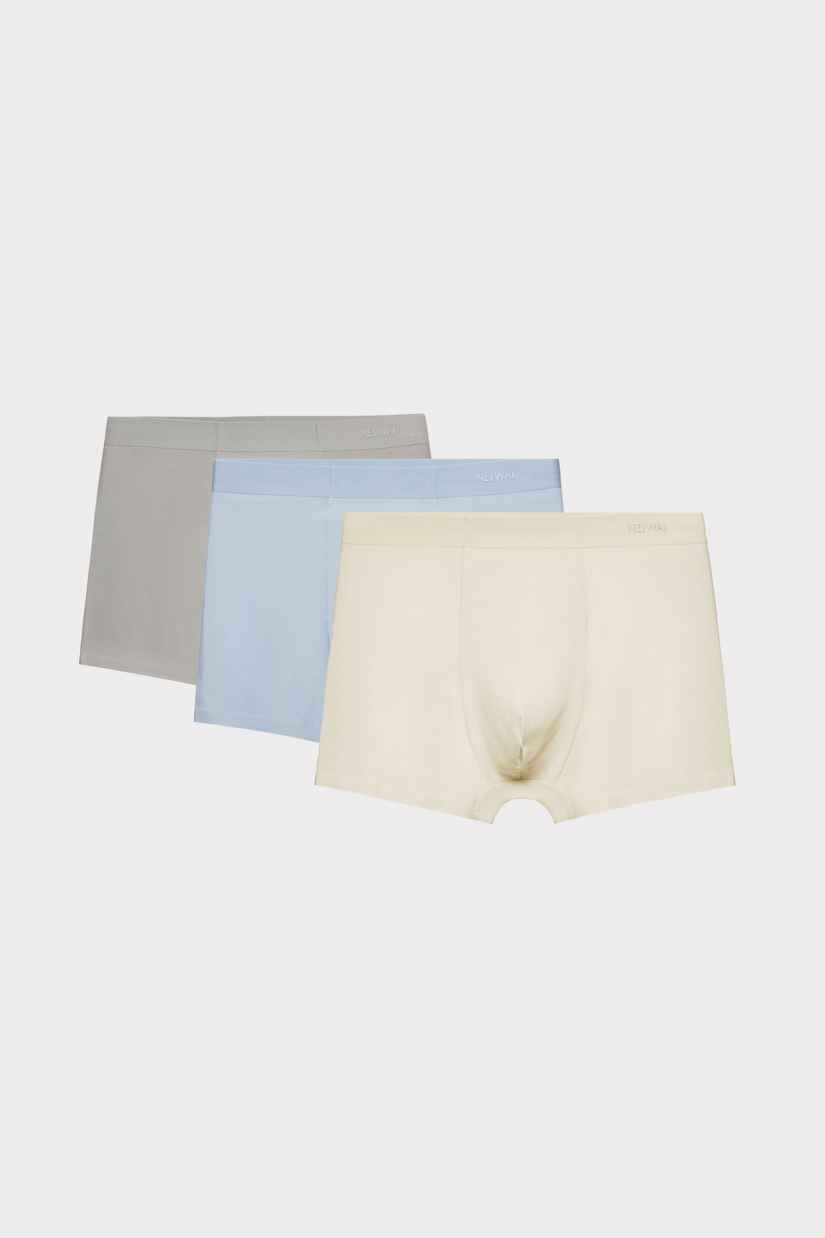 three pack of men's brief include grey blue and white colors