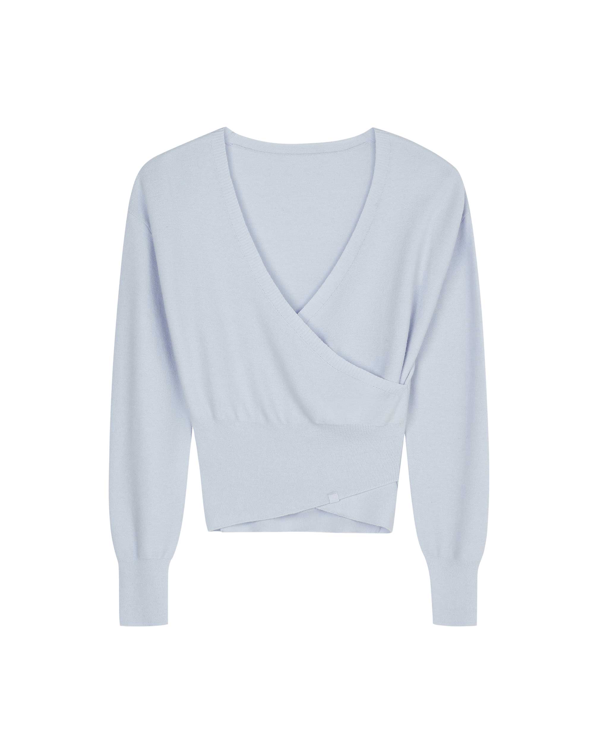 blue wool wrap sweater