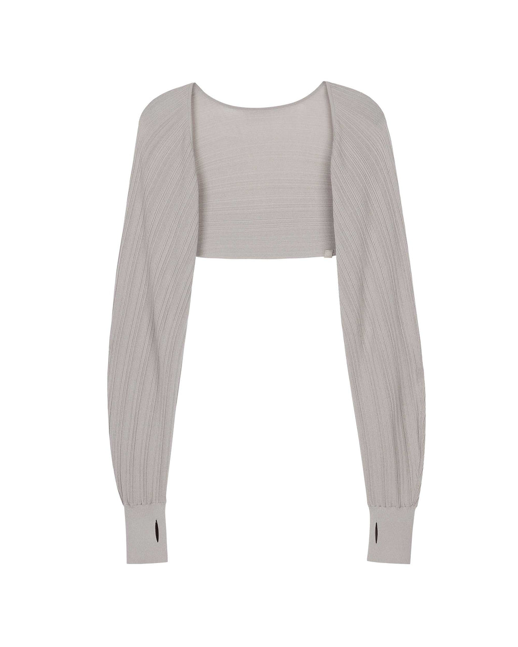 flat lay of light grey shrug