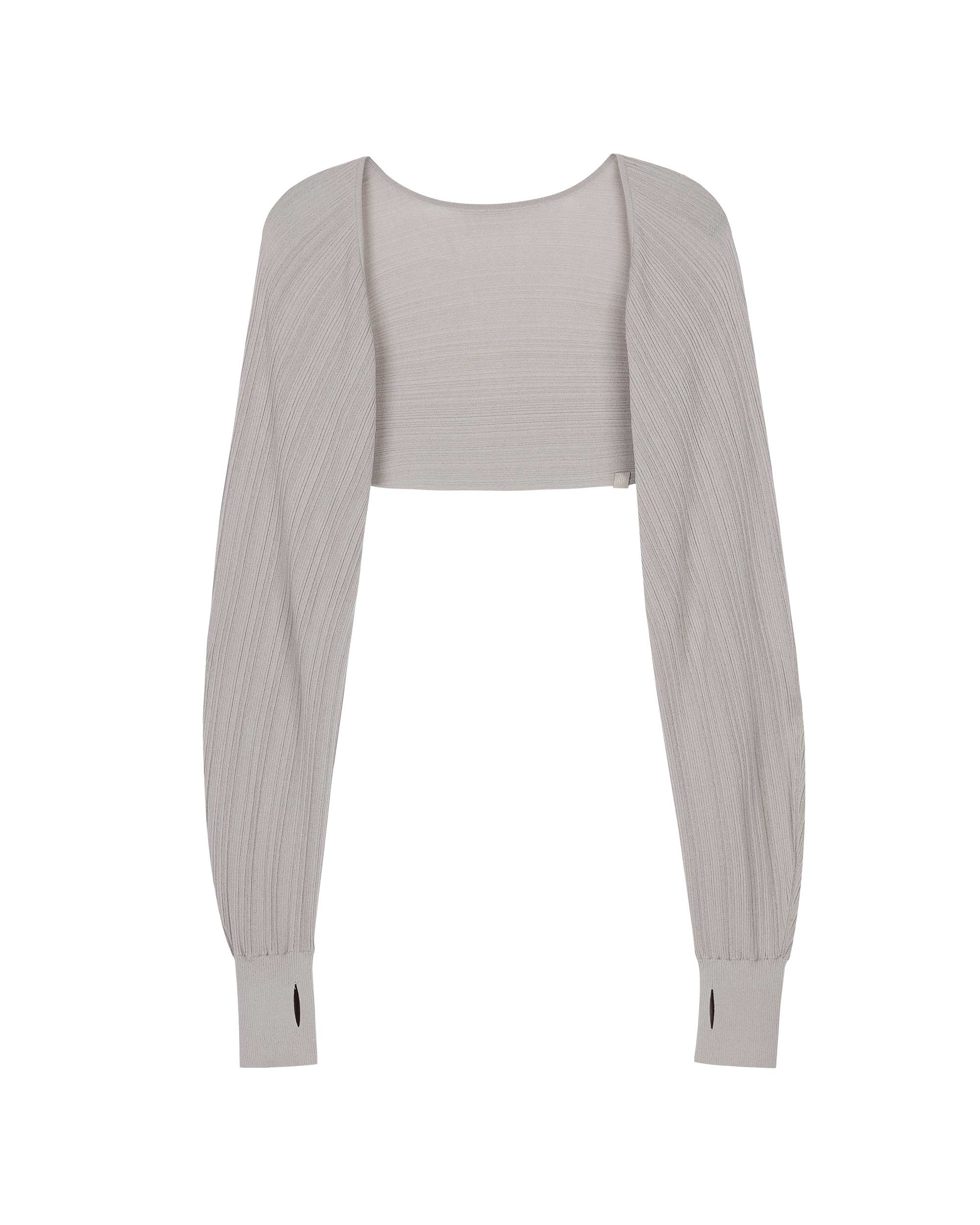 flat lay of light grey shrug