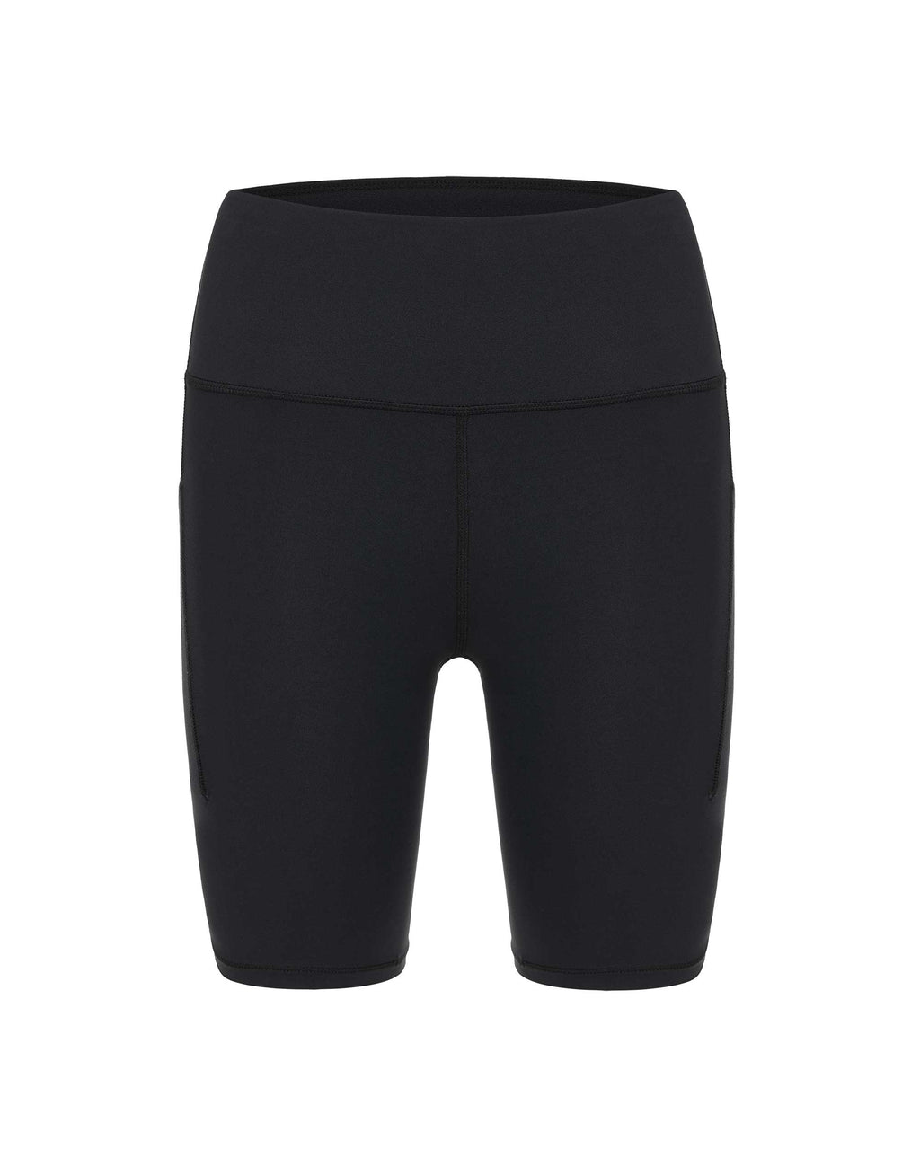flat lay of black biker shorts