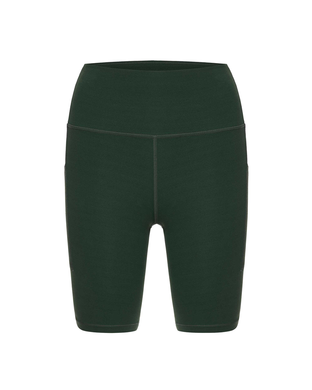 flat lay of green biker shorts