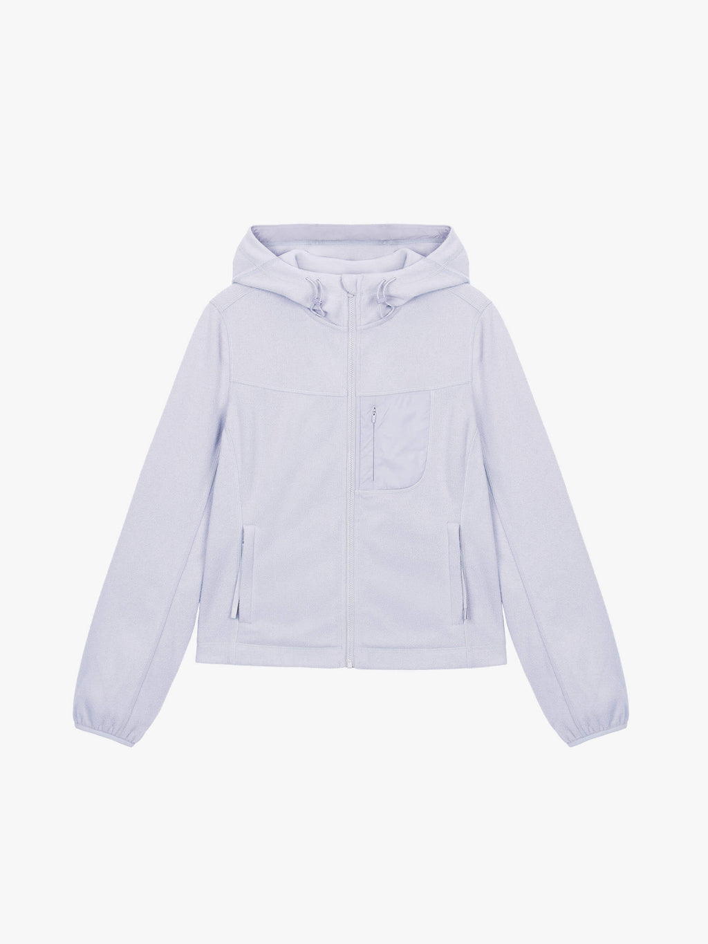 flat lay of light purple hooded fleece jacket