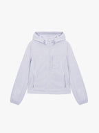 flat lay of light purple hooded fleece jacket
