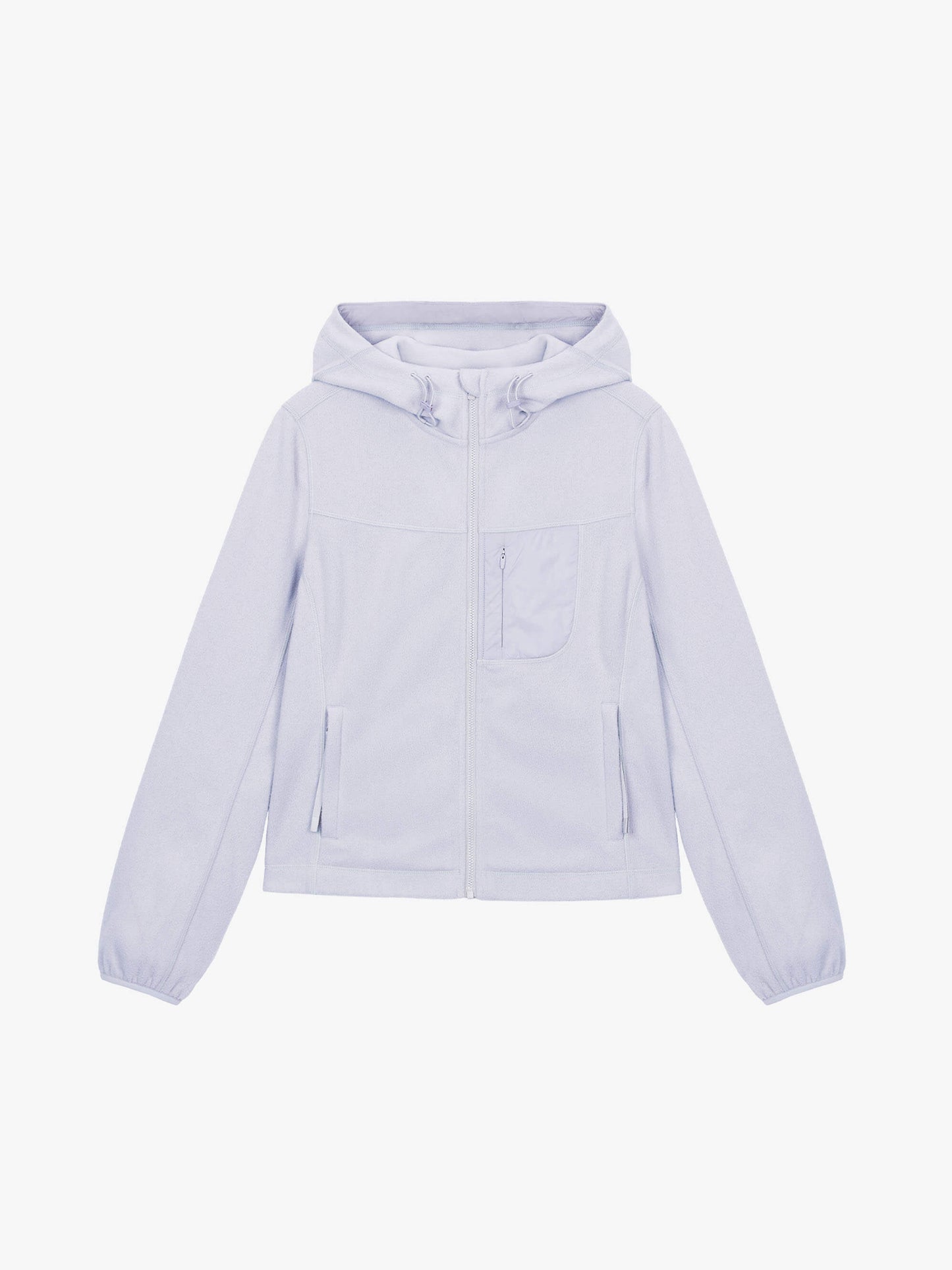 flat lay of light purple hooded fleece jacket