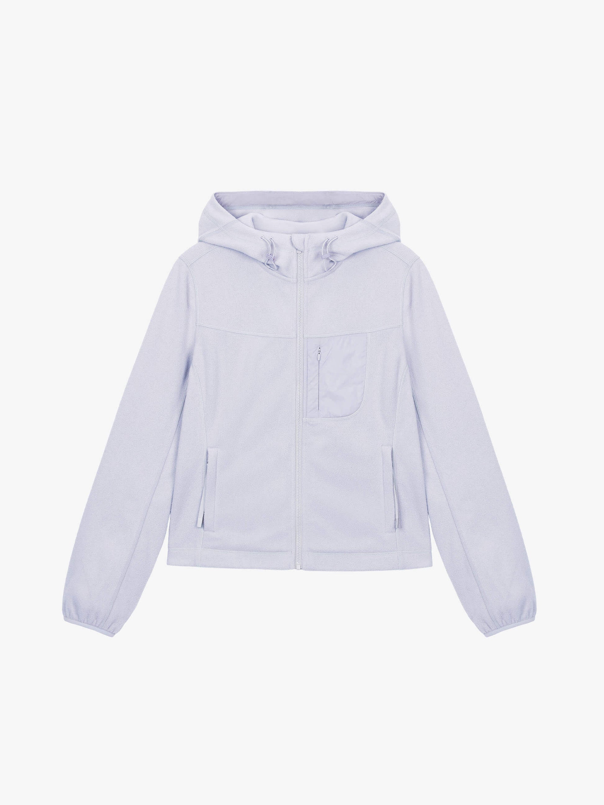 flat lay of light purple hooded fleece jacket