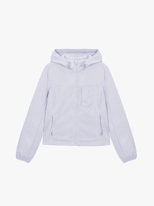 flat lay of light purple hooded fleece jacket