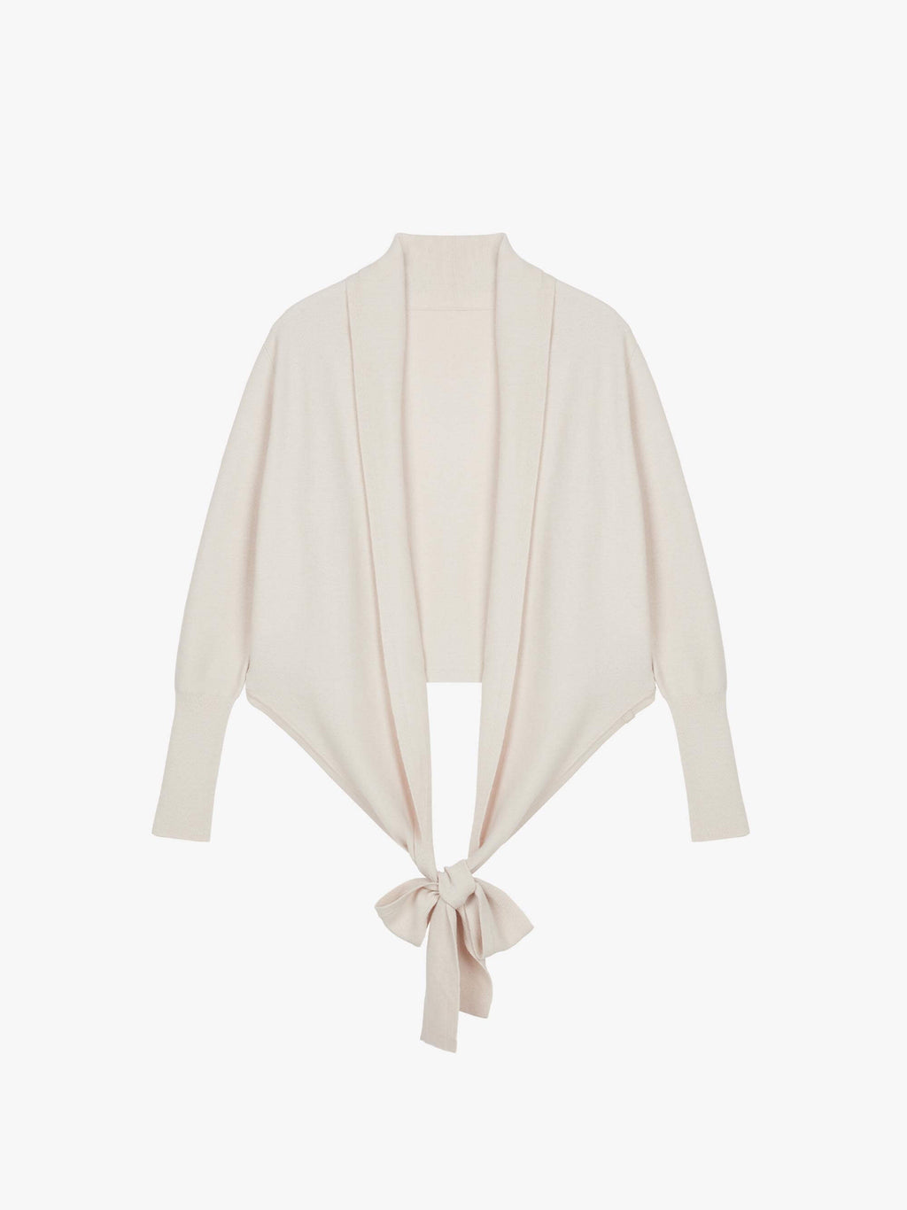 Flat lay image of knotted cream wrap sweater