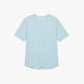 Flat lay of a light blue waffle short sleeve top, displayed flat against a white background.