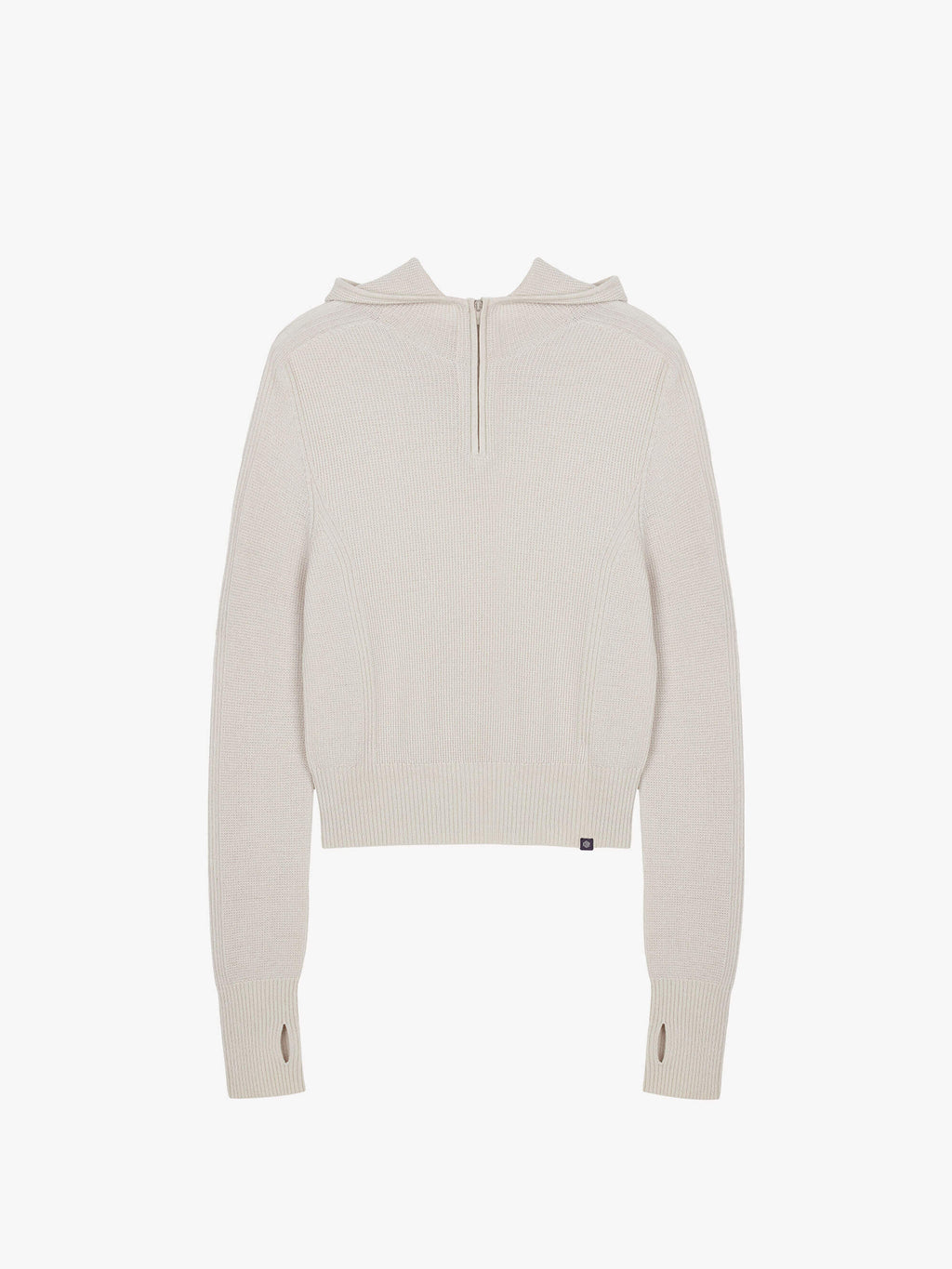 flat lay of beige knitted hoodie