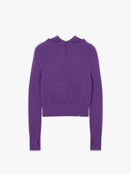 flat lay of purple knitted hoodie