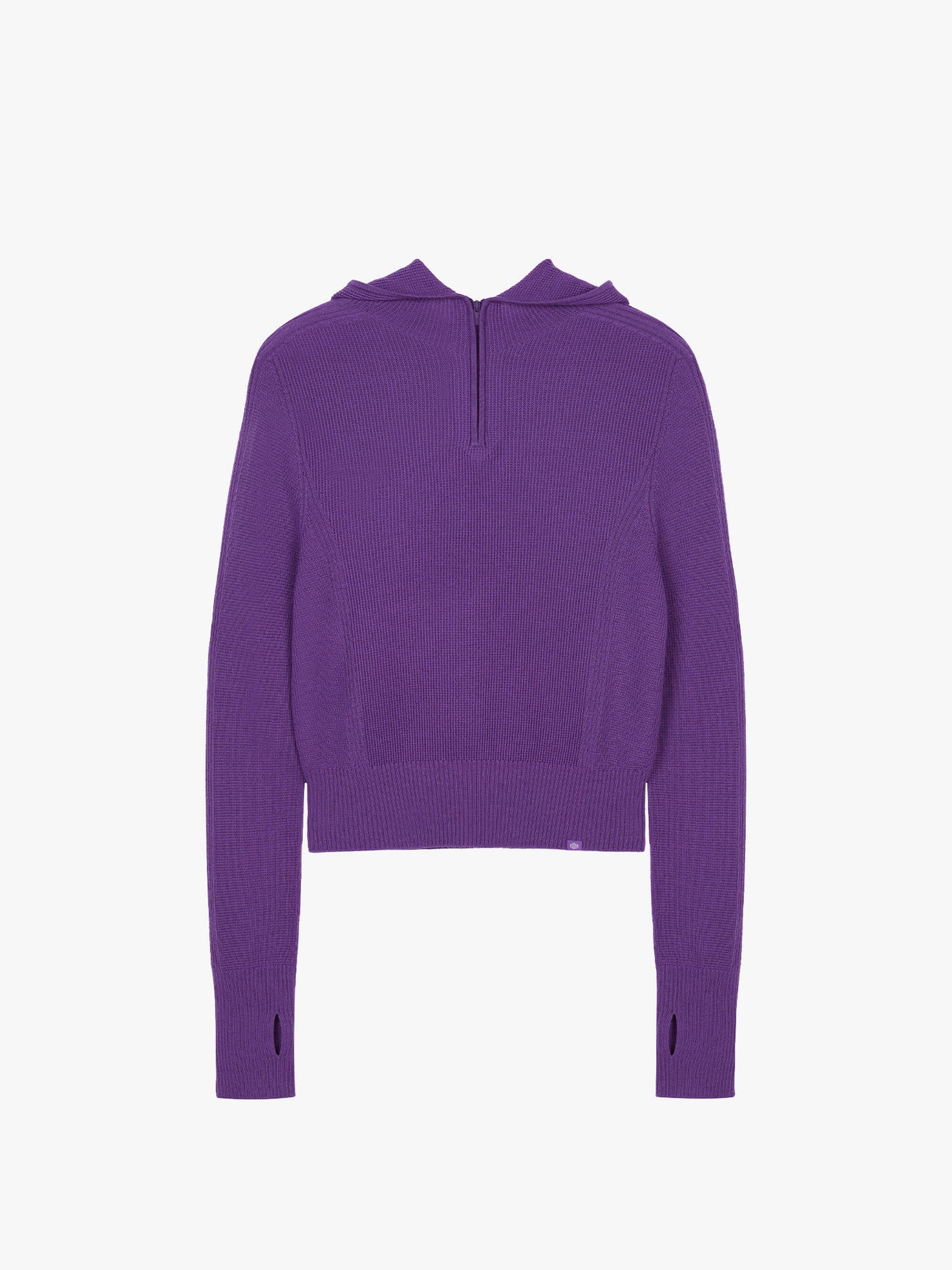 flat lay of purple knitted hoodie