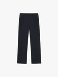 Flat lay of a pair of black straight-leg pants displayed on a white background, featuring a minimalist design with clean lines. The pants have a straight-leg cut, elastic waistband, and side pockets, showcasing a blend of comfort and style suitable for both casual and formal occasions.