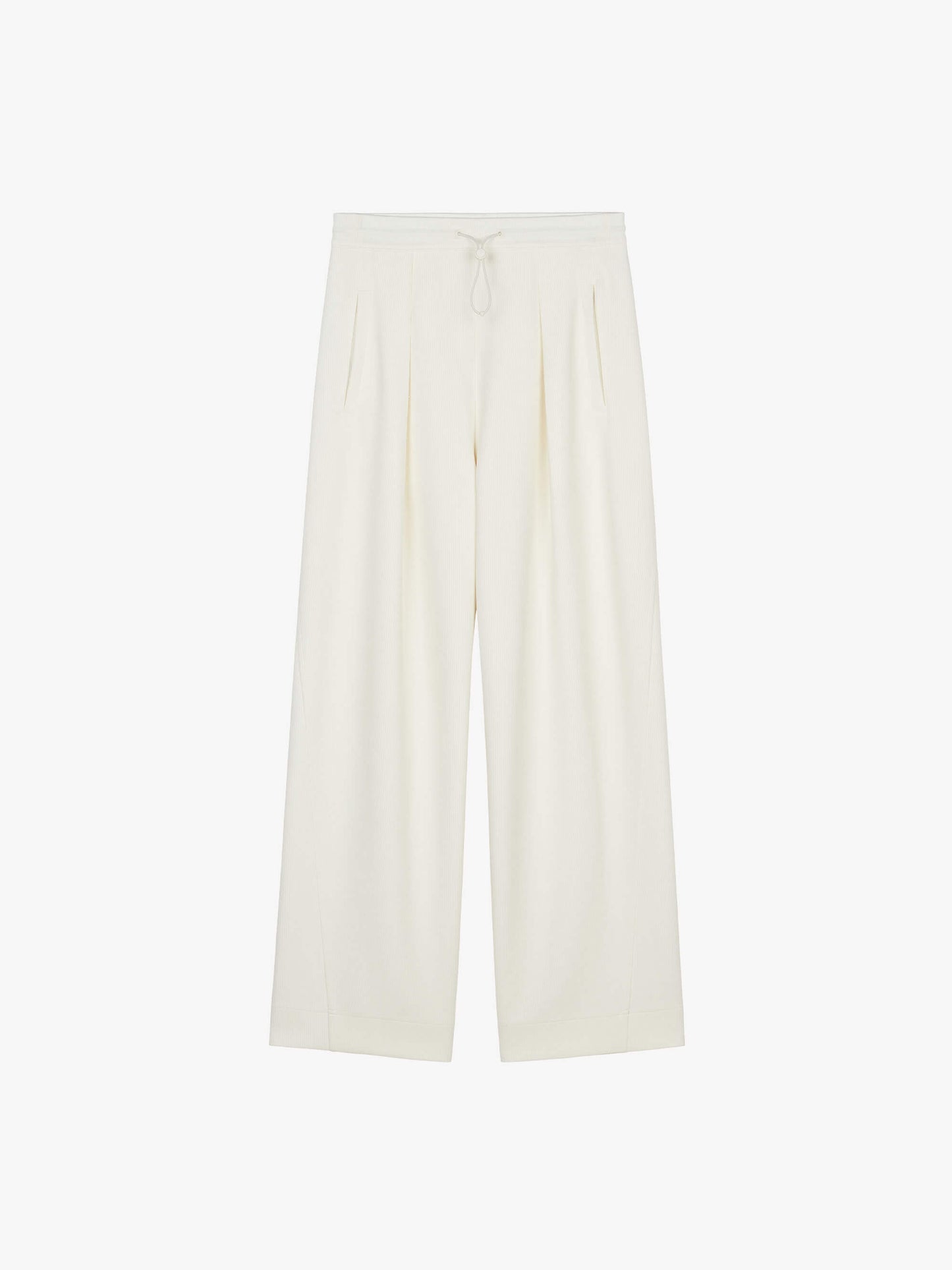 flat lay of white wide leg pants