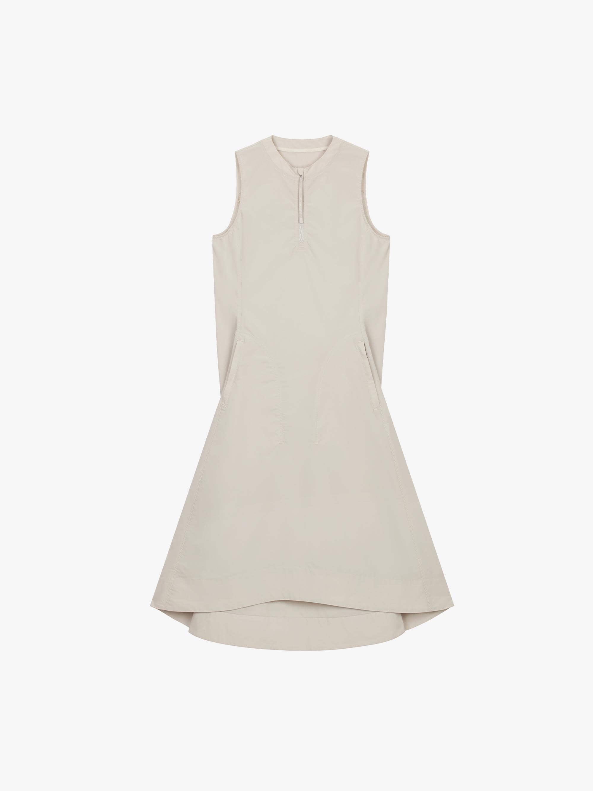 Flat lay of gray tank dress with front zipper
