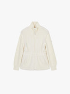 flat lay of white purple coat