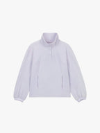 flat lay of light purple fleece sweatshirt