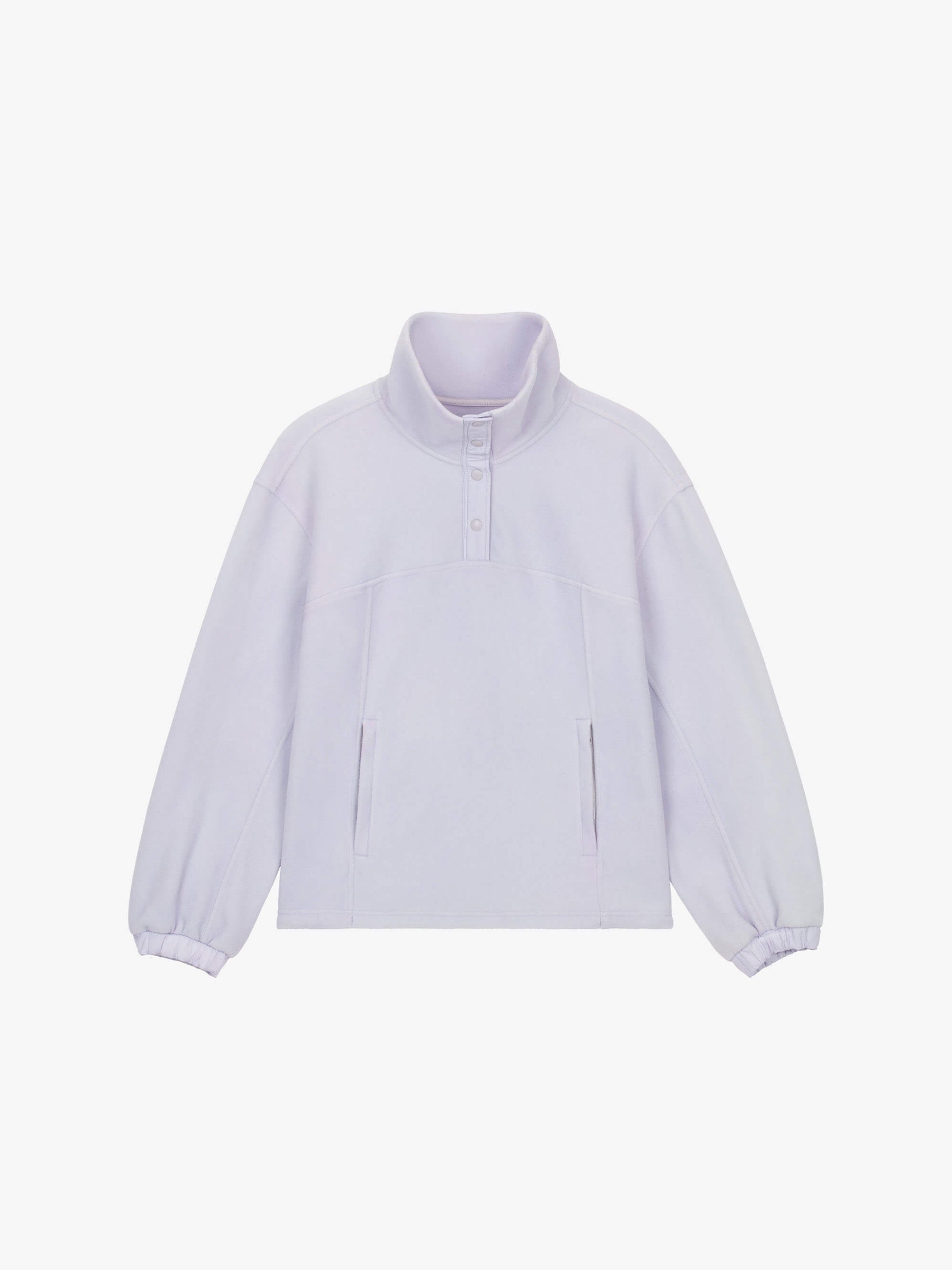 flat lay of light purple fleece sweatshirt