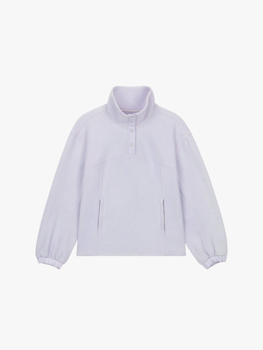 flat lay of light purple fleece sweatshirt