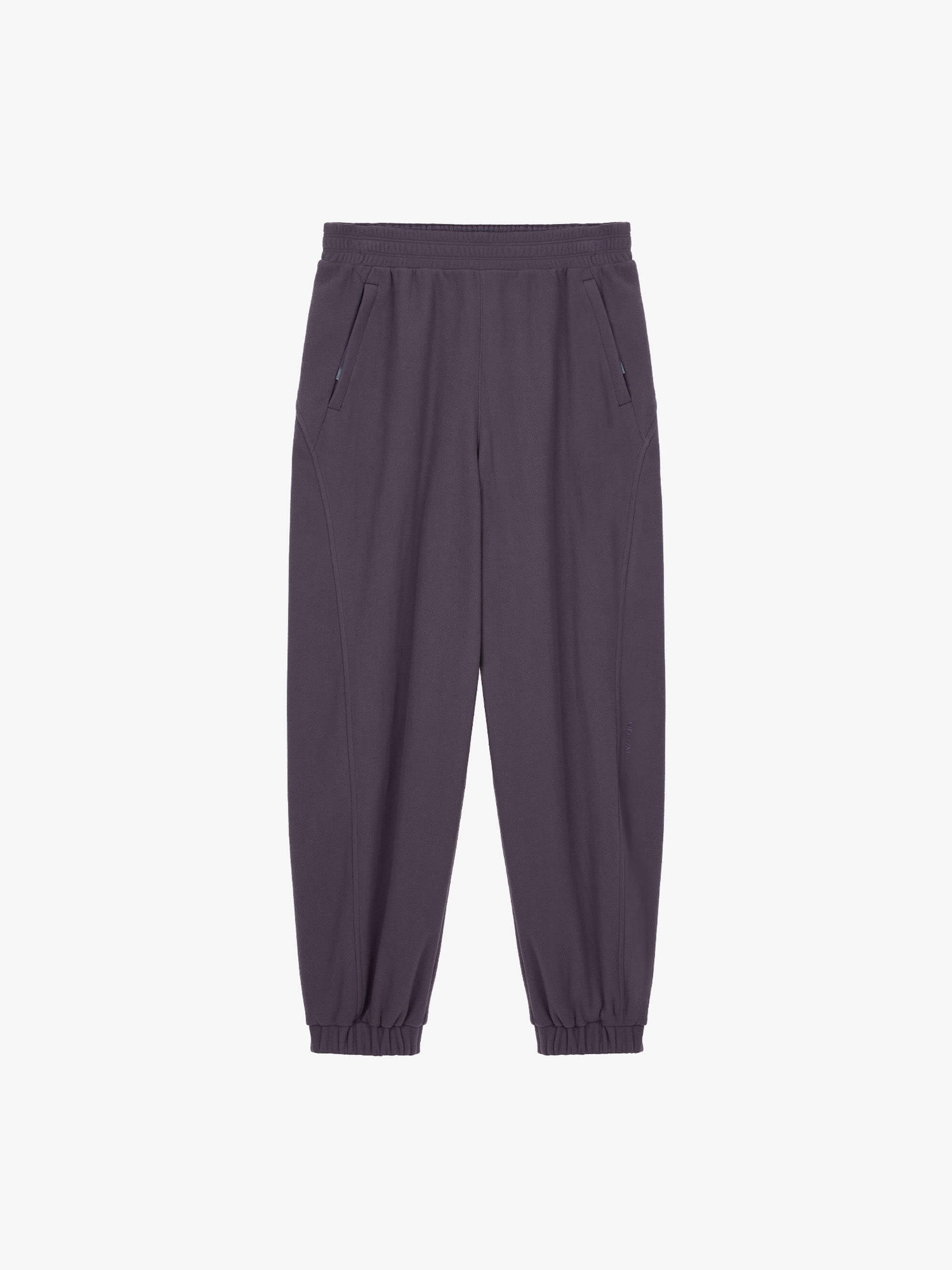 Flat lay image of dark purple pants