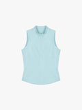 flat lay of blue crewneck sleeveless top
