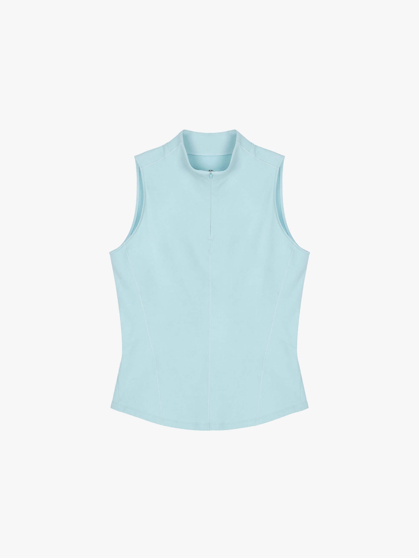 flat lay of blue crewneck sleeveless top