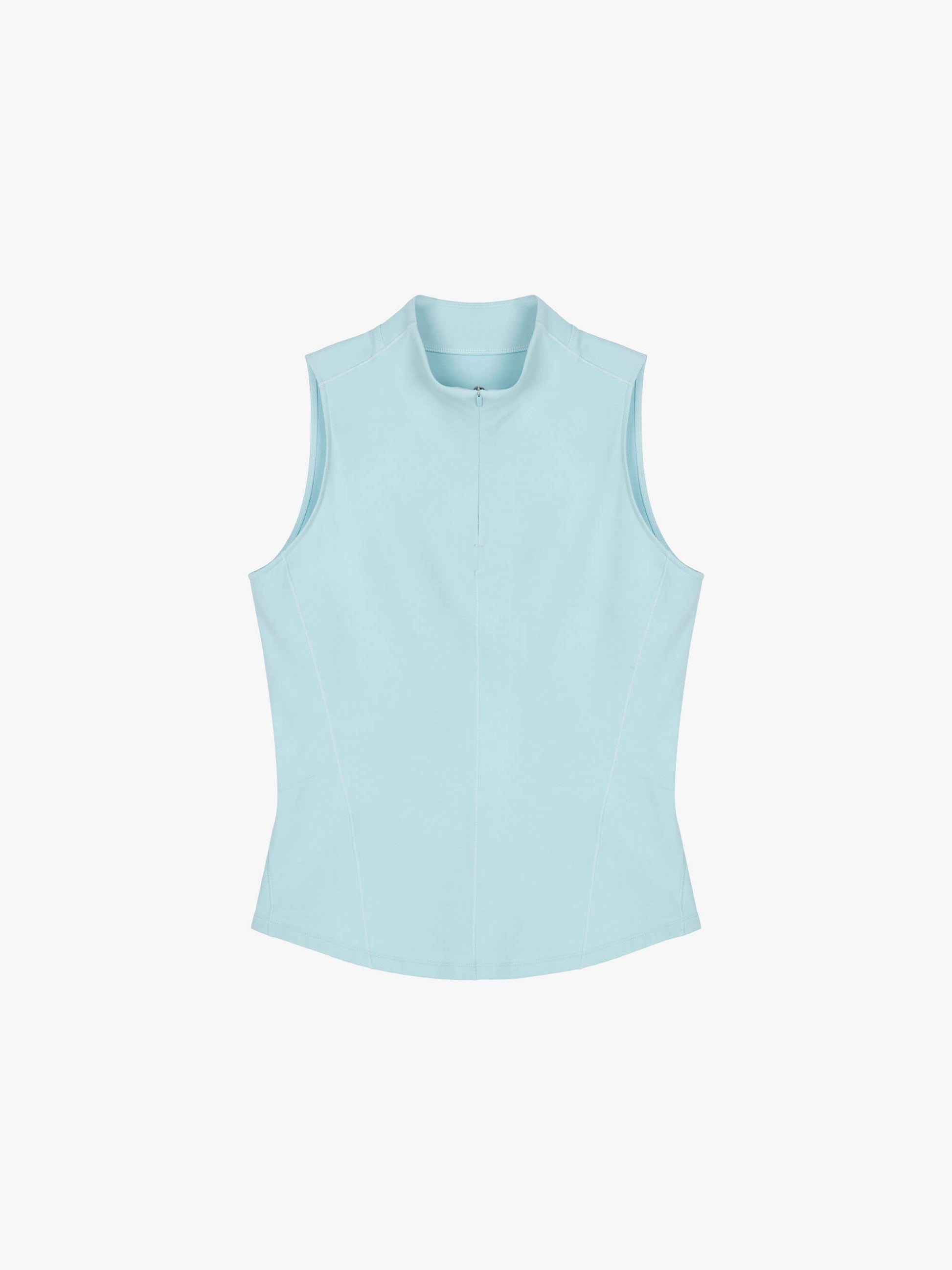 flat lay of blue crewneck sleeveless top