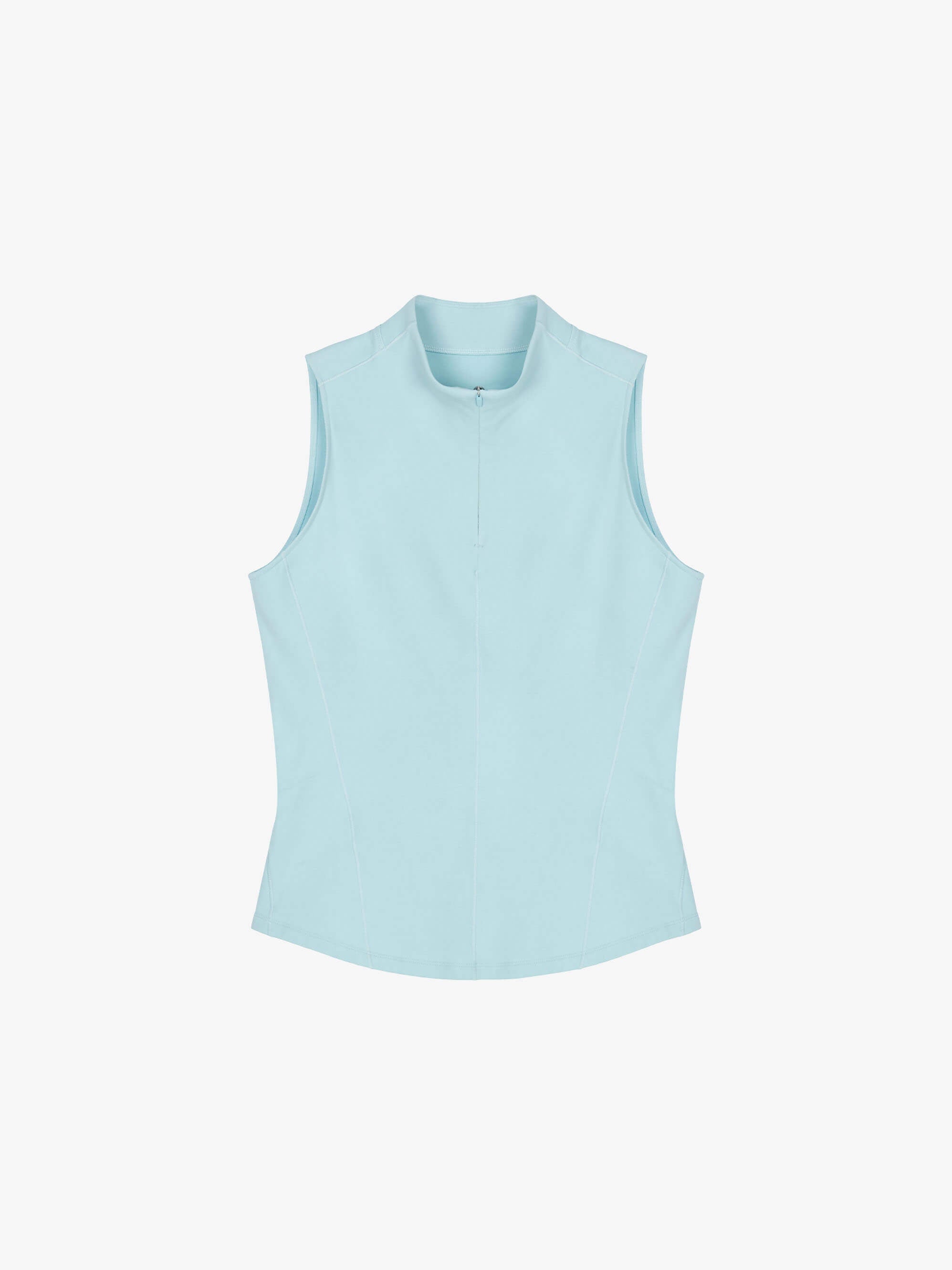 flat lay of blue crewneck sleeveless top