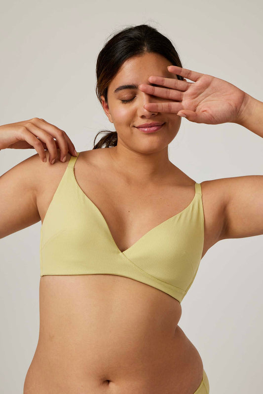 woman in lemon color bra