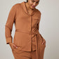 woman in caramel color pajama set
