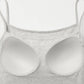 Close up of padded gray camisole top.