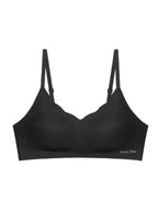 Flat lay of black bra.