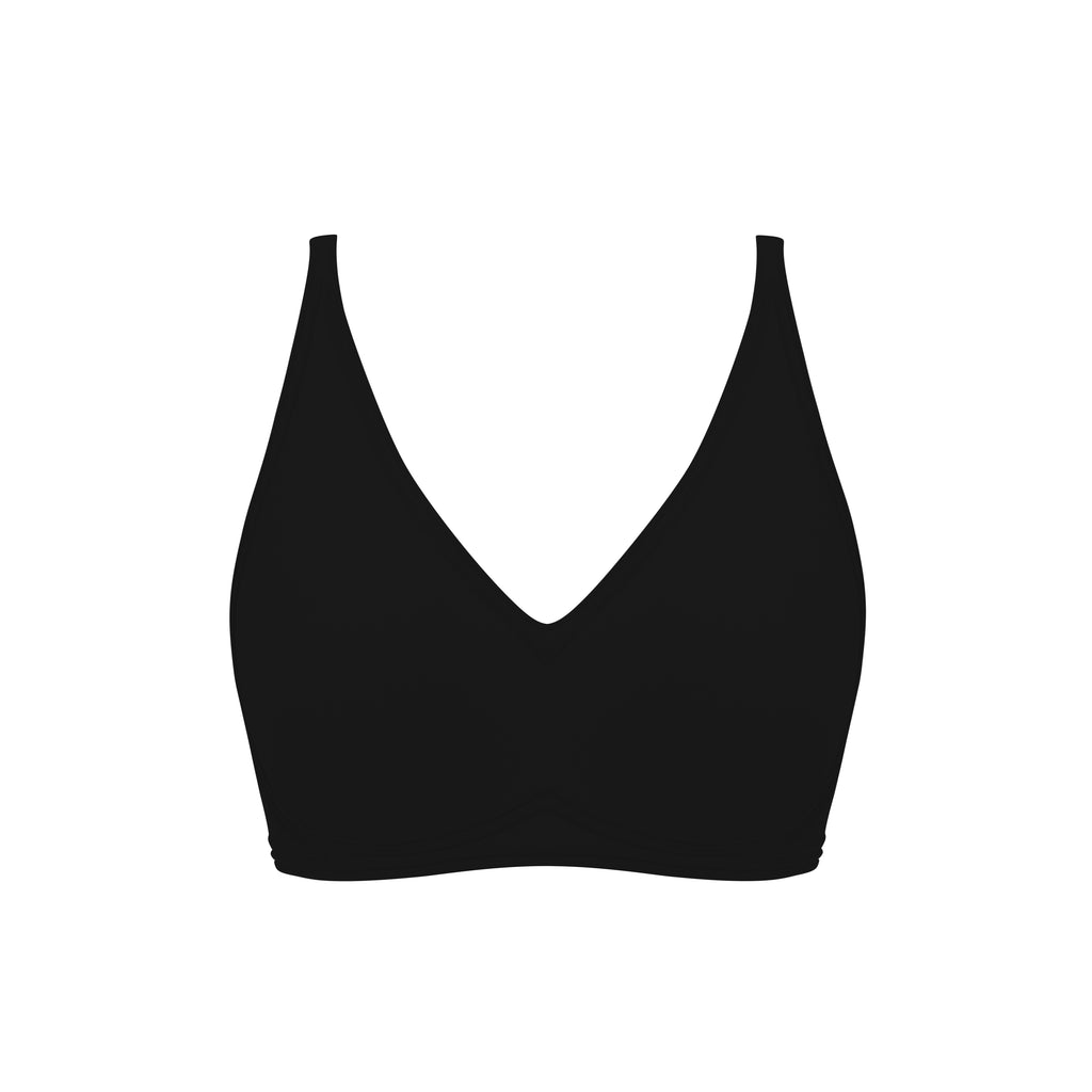 Flat lay of black color bra. Black color.