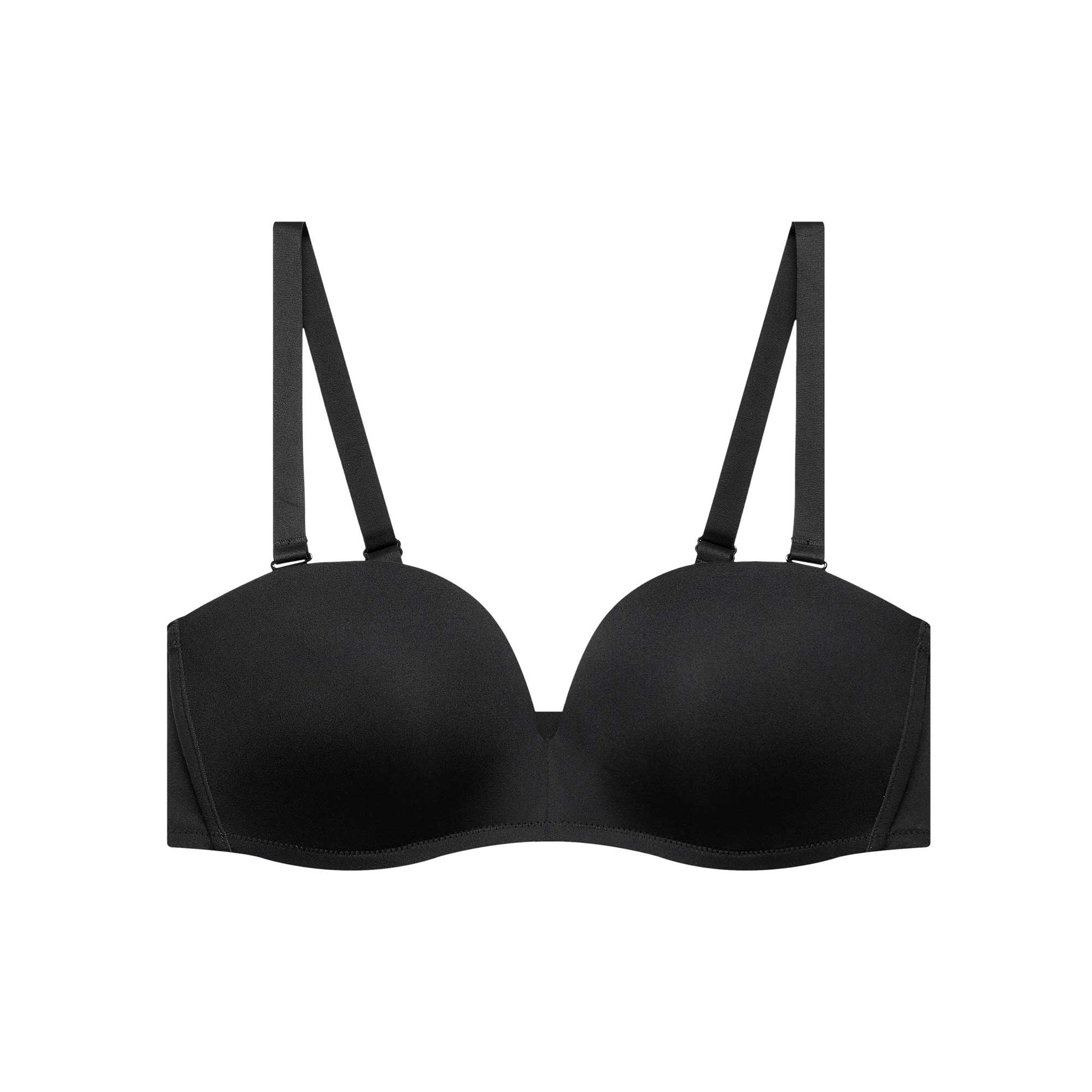Qcmgmg Push Up Strapless Bra Solid Full Coverage Bandeaus Front Closure  Wireless Bra Black S