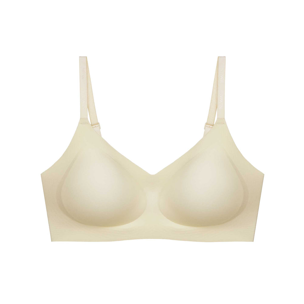flat lay of a light yellow bra