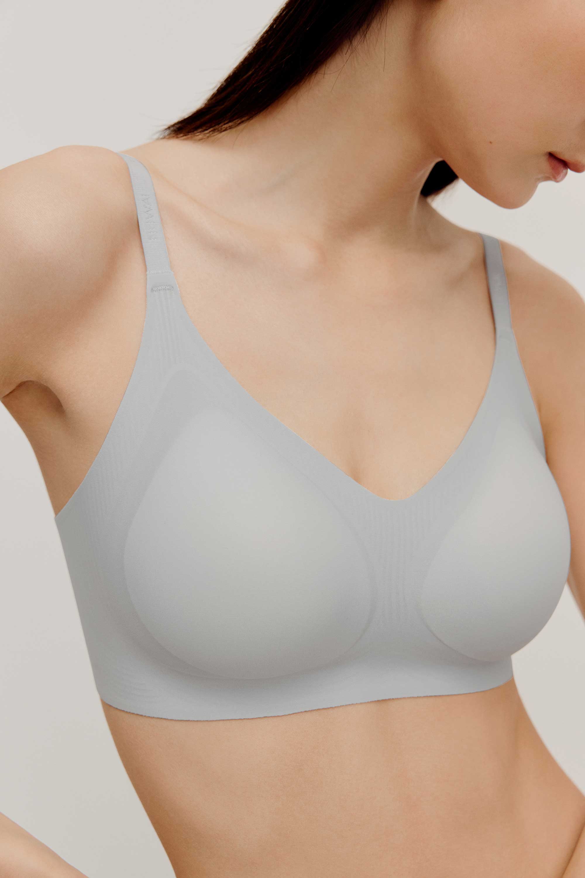 woman in light blue bra
