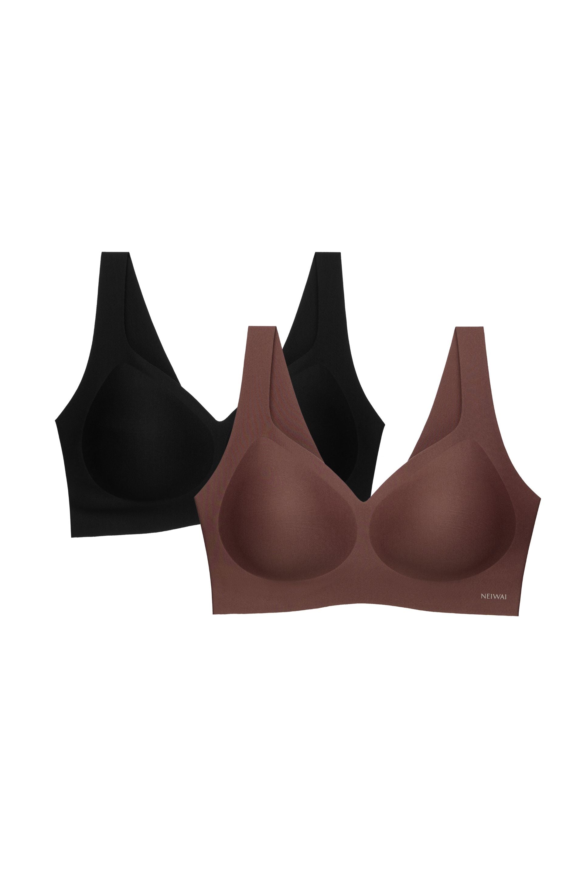 two bras in black and brown