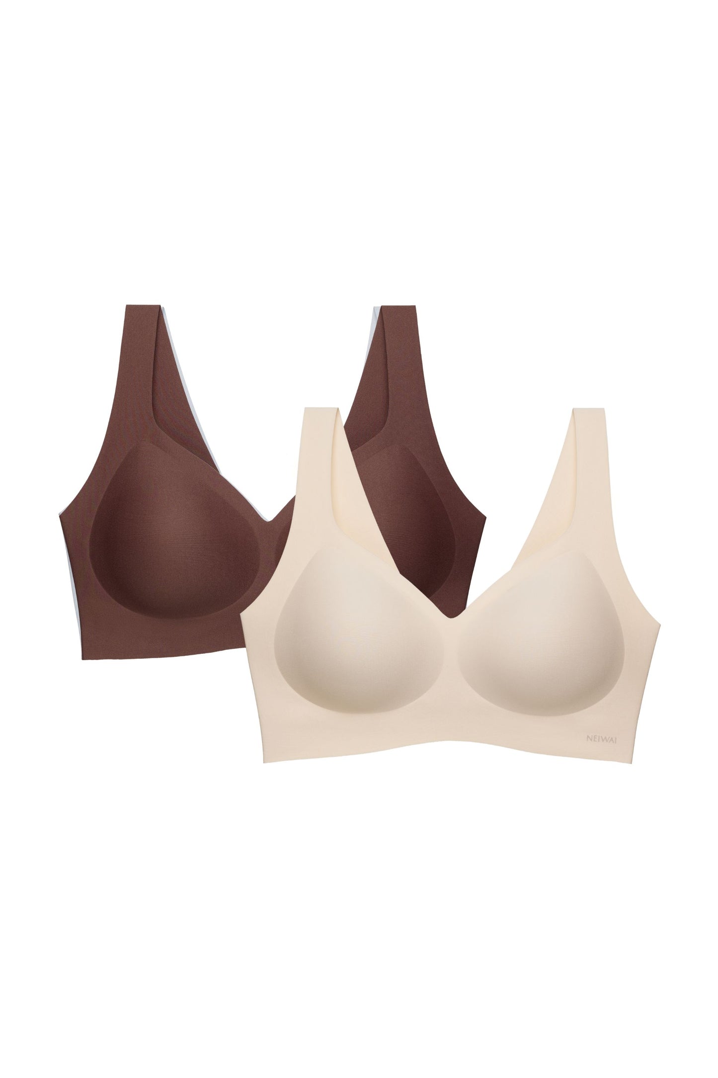two bras in brown and beige