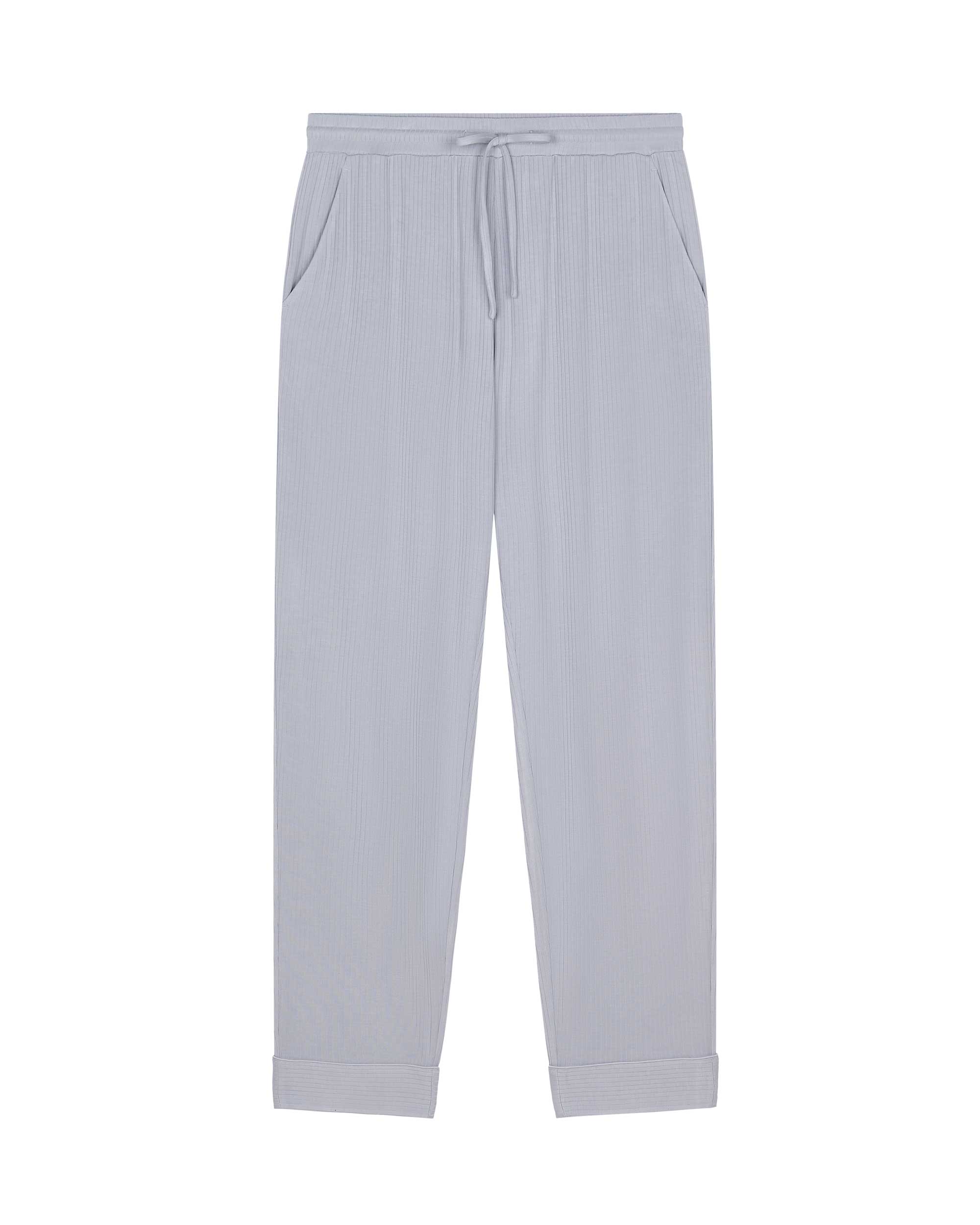 flat lay of blue pajama pants