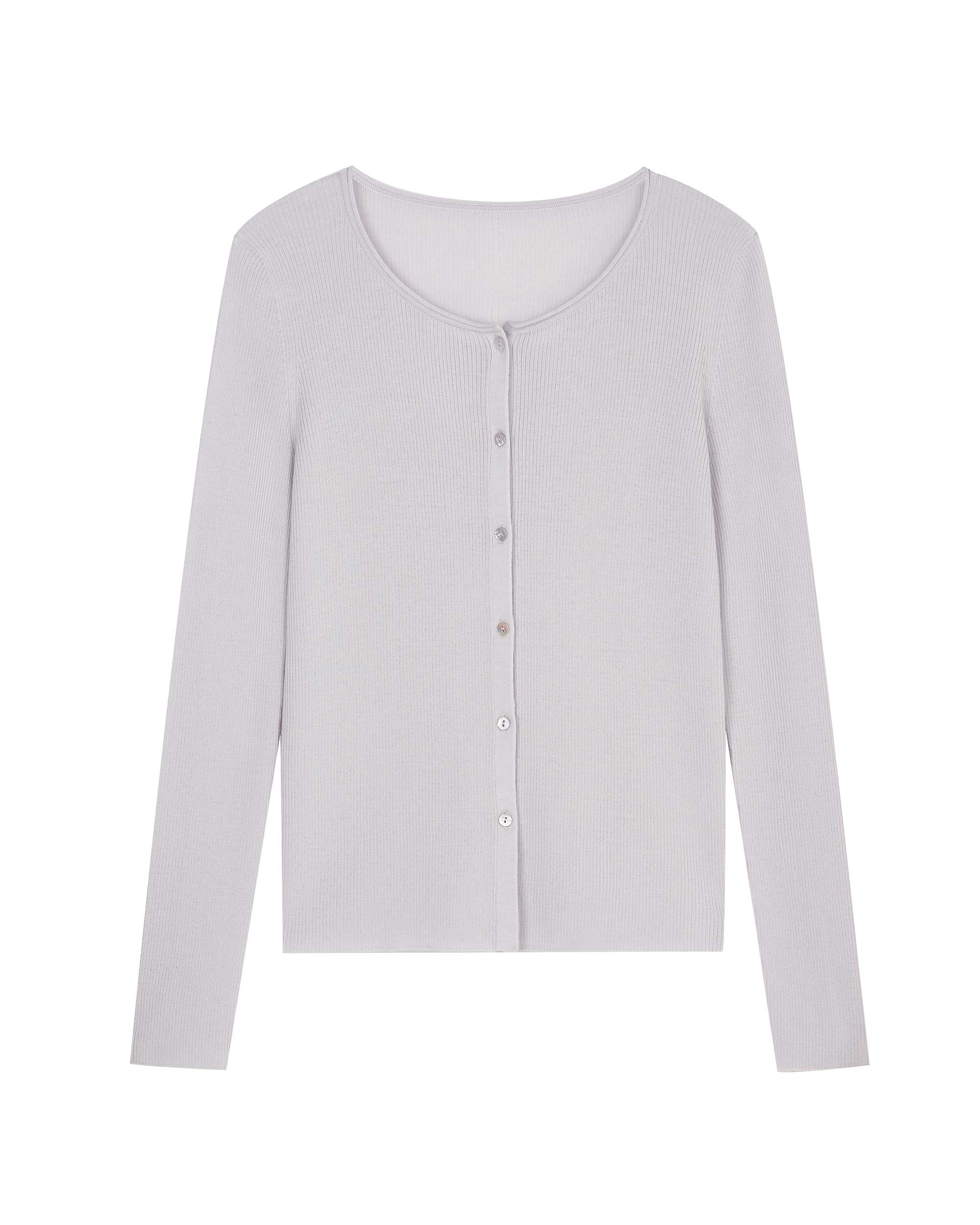 flat lay image of lilac cardigan