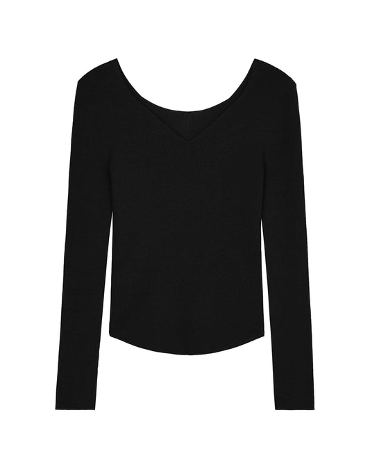 flat lay image of black v neck sweater