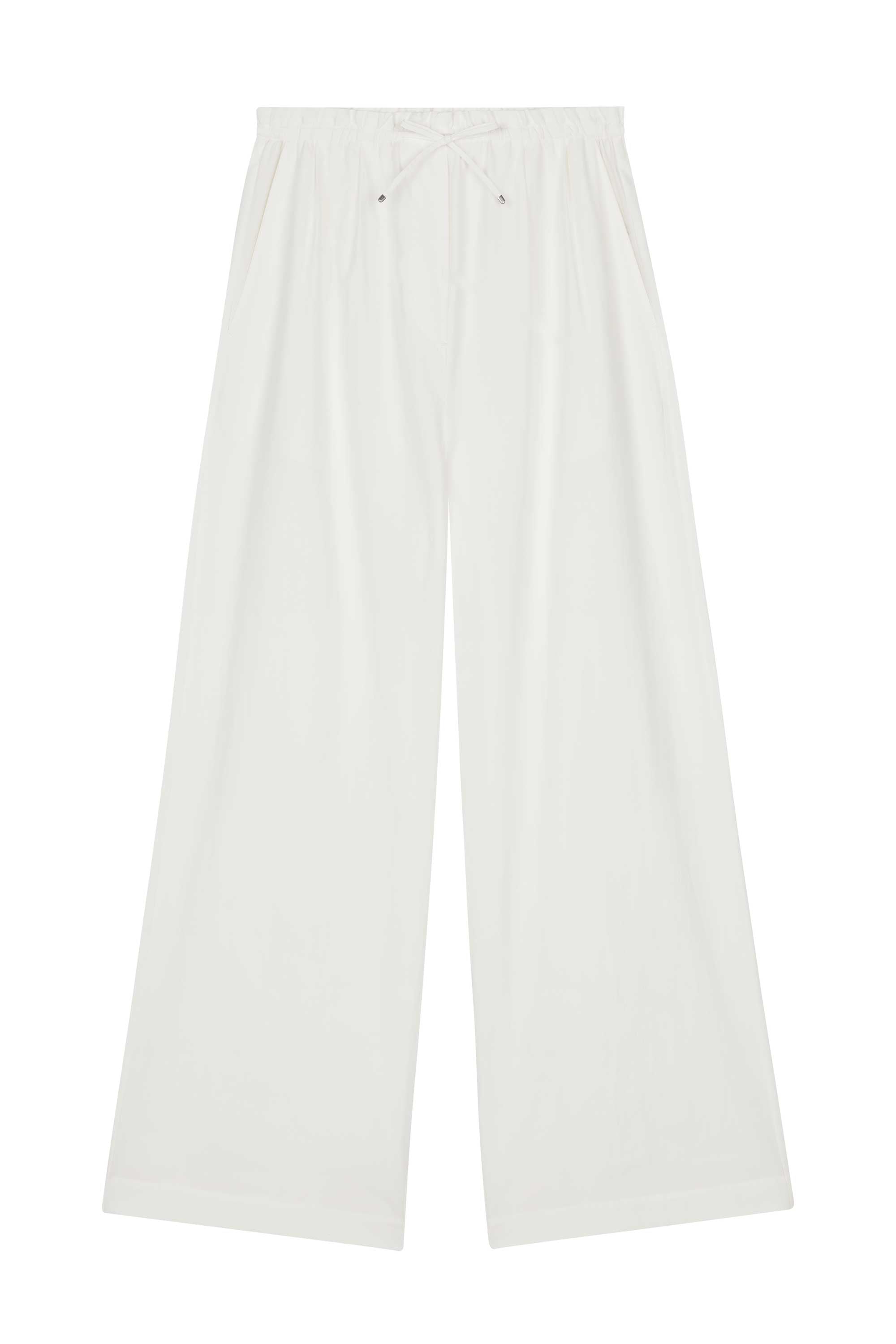 flat lay of white wide leg pants.