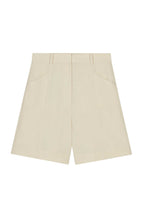 flat lay of beige shorts