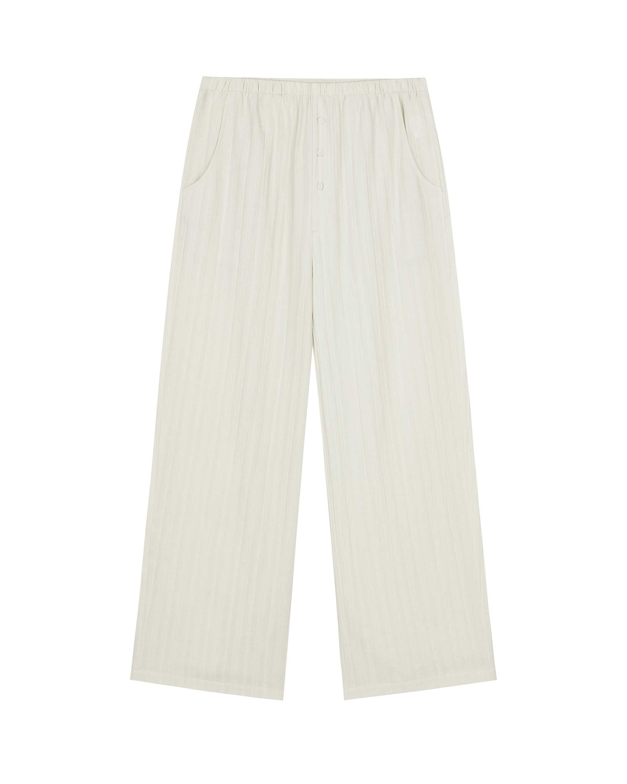 flat lay of the light beige cropped pants. 