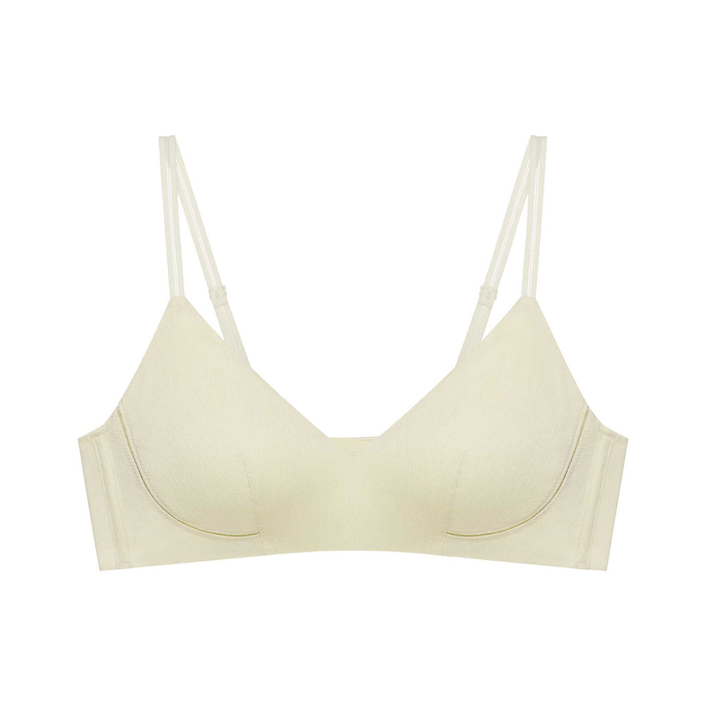 flat lay of light beige bra