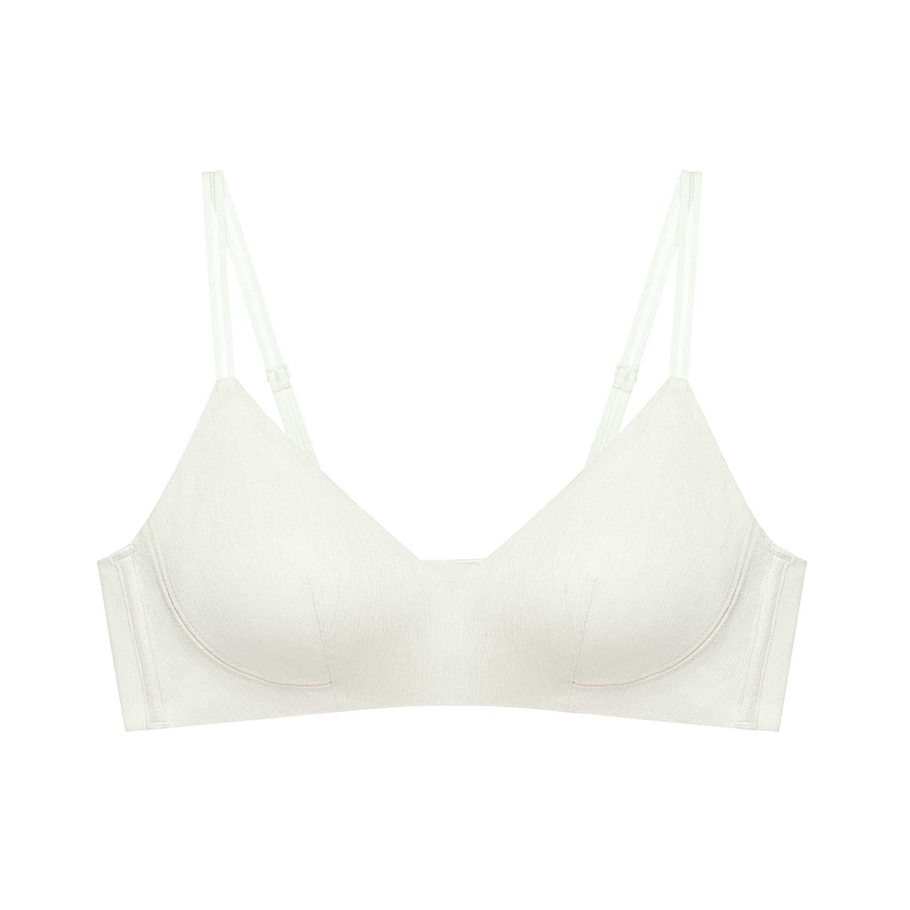 flat lay of white bra