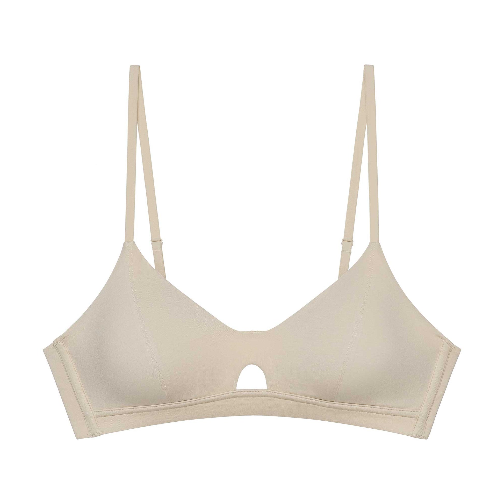 flat lay of light grey bra