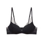 Product image of a black 3/4 cup bra with adjustable straps and mesh detailing, displayed on a white background.